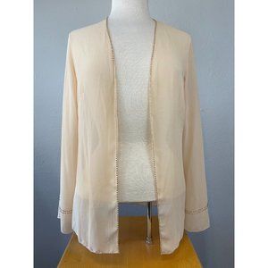 Women's Ronald Joyce Sz 10 Sheer Cardigan Embroidered Pink Sheer L/S Flowy 18